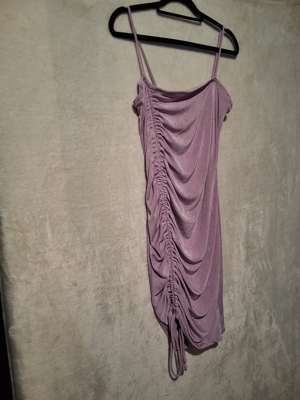 Lilac Ruched Side-Drawstring Mini Dress with Spaghetti Straps - Picture 3 of 8